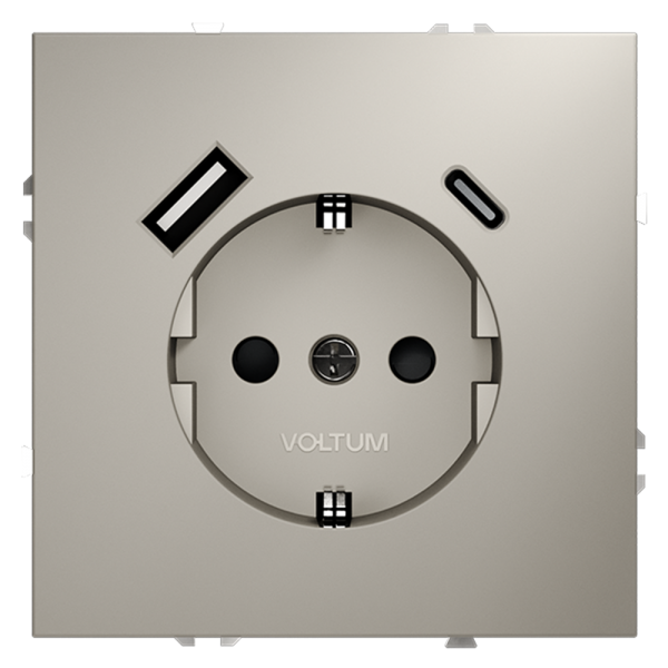 Розетка встраиваемая VOLTUM S70 с заземлением и защитными шторками, 16А, с USB, A+С, (кашемир) — Дзинь ля-ля