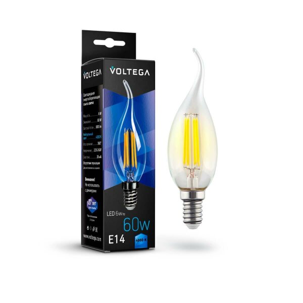 Лампа светодиодная филаментная Voltega E14 6W 4000К прозрачная VG10-CW1E14cold6W-F 7018 — Дзинь ля-ля