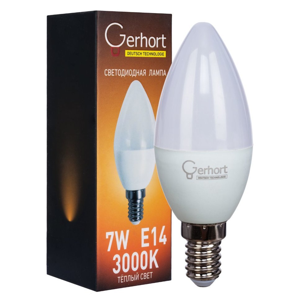 Светодиодная лампа 7W GERHORT C37 LED 3000K E14 фото 1 — Дзинь ля-ля