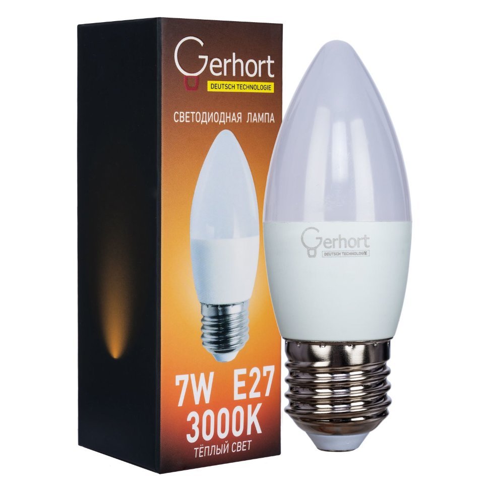 Светодиодная лампа 7W GERHORT C37 LED 3000K E27 фото 1 &mdash; Дзинь ля-ля