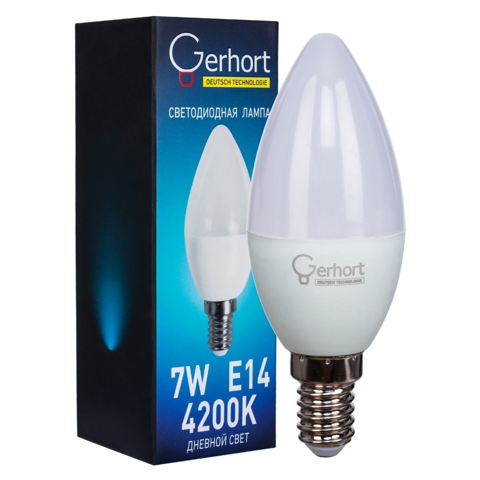 Светодиодная лампа 7W GERHORT C37 LED 4200K E14 фото 1 — Дзинь ля-ля