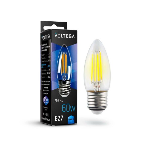Лампа светодиодная филаментная Voltega E27 6W 4000К прозрачная VG10-C1E27cold6W-F 7029 — Дзинь ля-ля