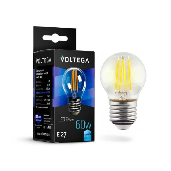 Лампа светодиодная филаментная Voltega E27 6W 4000К прозрачная VG10-G1E27cold6W-F 7024 — Дзинь ля-ля