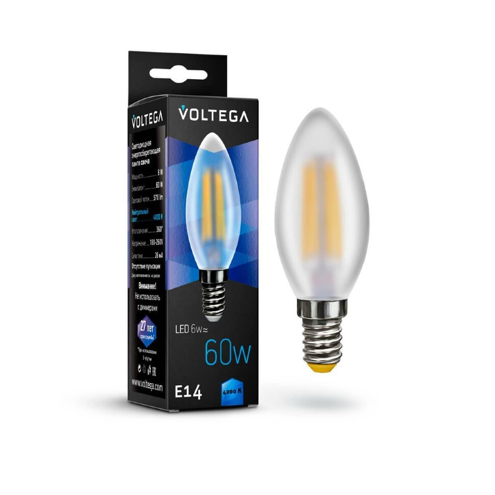 Лампа светодиодная филаментная Voltega E14 6W 4000К матовая VG10-C2E14cold6W-F 7045 фото 1 — Дзинь ля-ля
