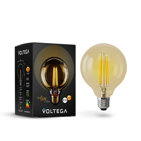 Лампа светодиодная филаментная Voltega E27 6W 2800K золотая VG10-G95GE27warm6W 7084 — Дзинь ля-ля