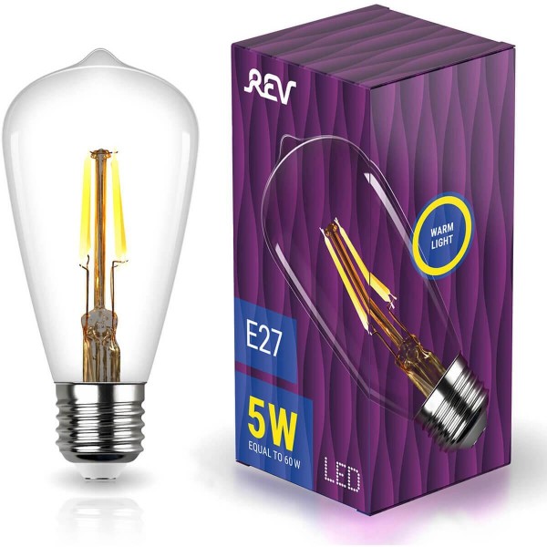 Лампа светодиодная филаментная REV VINTAGE ST64 E27 5W DECO Premium теплый свет груша 32435 5 — Дзинь ля-ля