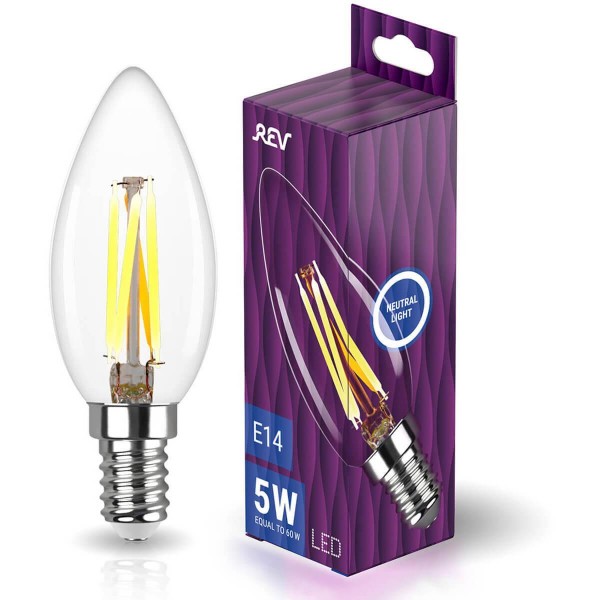 Лампа светодиодная филаментная REV С37 E14 5W 4000K DECO Premium холодный свет свеча 32360 0 — Дзинь ля-ля