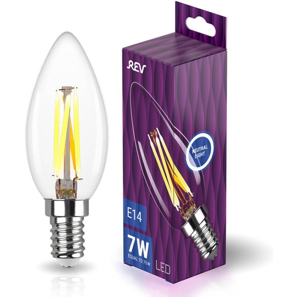 Лампа светодиодная филаментная REV С37 E14 7W DECO Premium нейтральный белый свет свеча 32487 4 — Дзинь ля-ля