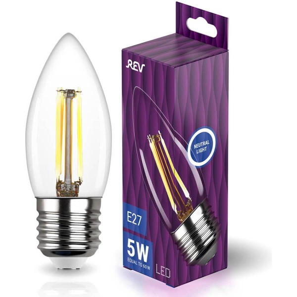 Лампа светодиодная филаментная REV С37 E27 5W DECO Premium нейтральный белый свет свеча 32488 1 — Дзинь ля-ля