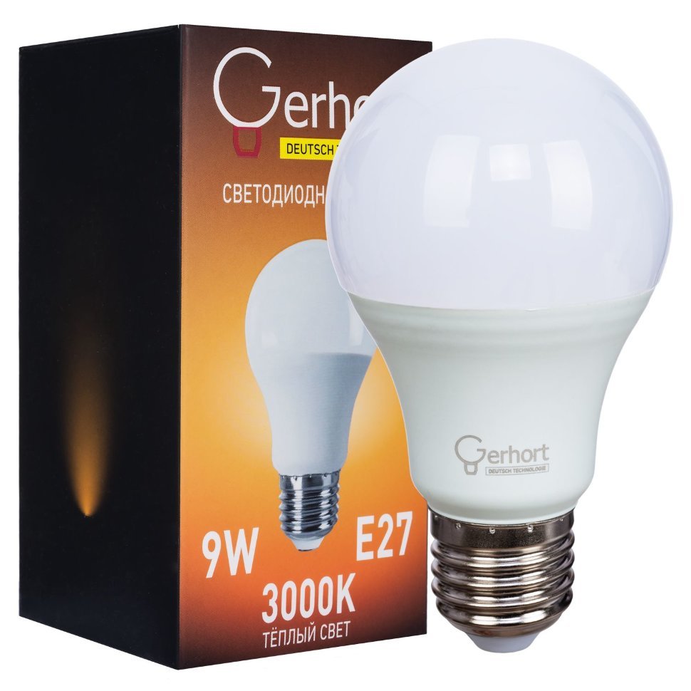 Светодиодная лампа 9W GERHORT A60 LED 3000K E27 фото 1 — Дзинь ля-ля
