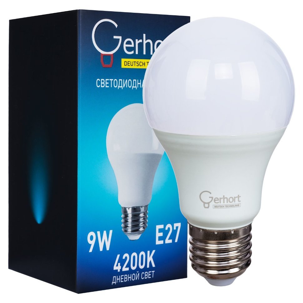Светодиодная лампа 9W GERHORT A60 LED 4200K E27 фото 1 — Дзинь ля-ля