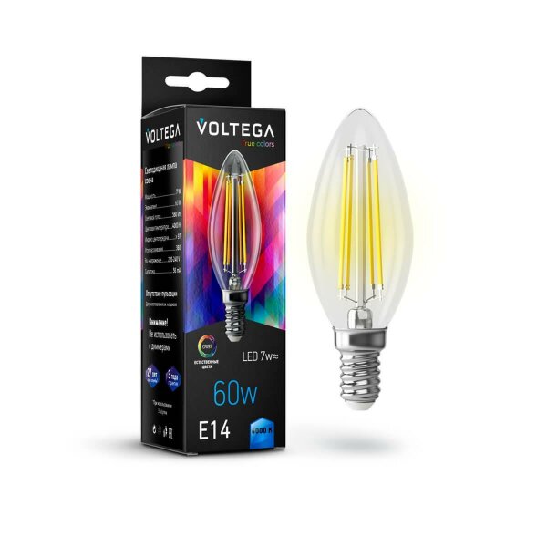 Лампа светодиодная Voltega E14 7W 4000K прозрачная VG10-C35E14cold7W-FHR 7153 — Дзинь ля-ля