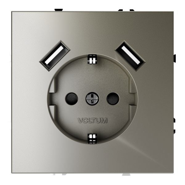 Розетка встраиваемая VOLTUM S70 с заземлением и защитными шторками, 16А, с USB, A+A, (шелк) — Дзинь ля-ля