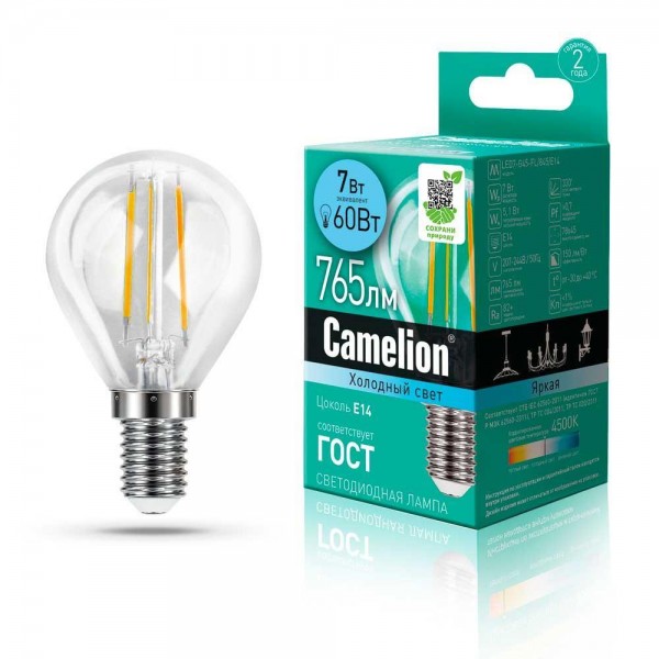 Лампа светодиодная Camelion E14 7W 4500K LED7-G45-FL/845/E14 13458 — Дзинь ля-ля