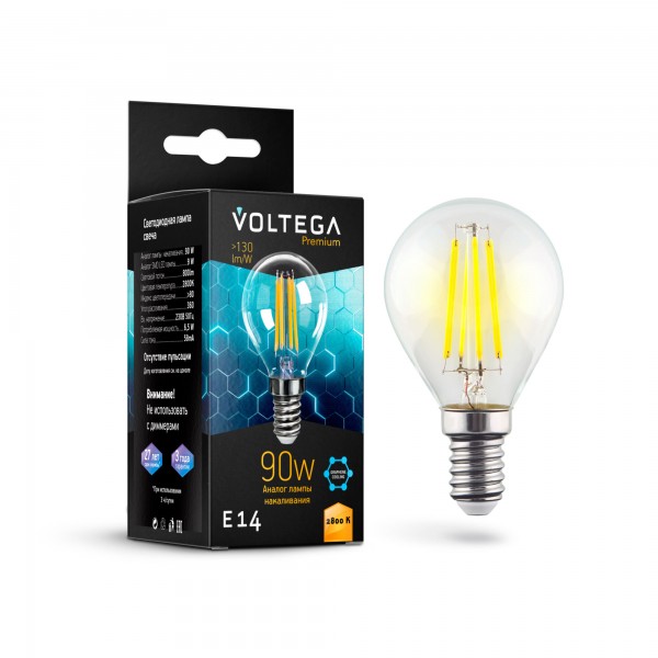 Лампа светодиодная Voltega E14 6,5W 2800K прозрачная VG10-G45E14warm9W-F 7136 — Дзинь ля-ля