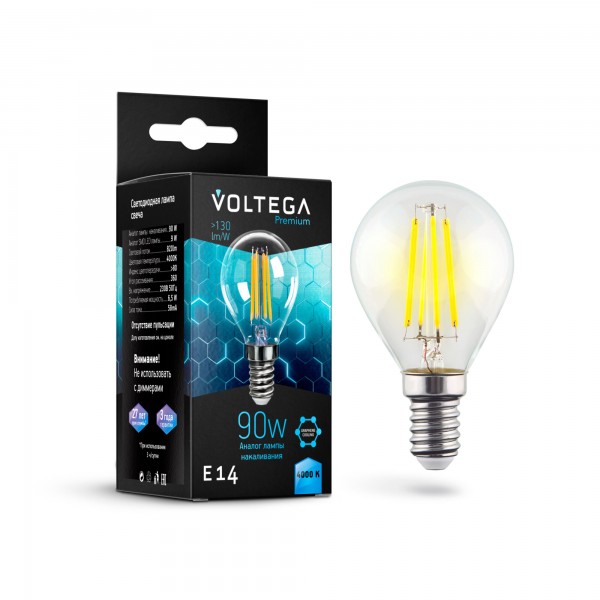 Лампа светодиодная Voltega E14 6,5W 4000K прозрачная VG10-G45E14cold9W-F 7137 — Дзинь ля-ля