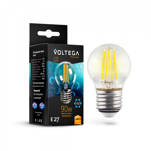 Лампа светодиодная Voltega E27 6,5W 2800K прозрачная VG10-G45E27warm9W-F 7138 — Дзинь ля-ля