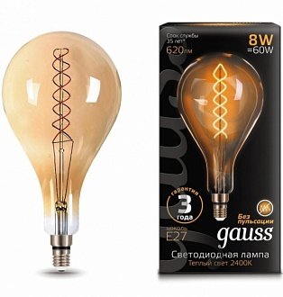 Лампа Gauss LED Vintage Filament Flexible A160 8W E27 160*300mm Amber 620lm 2400K — Дзинь ля-ля