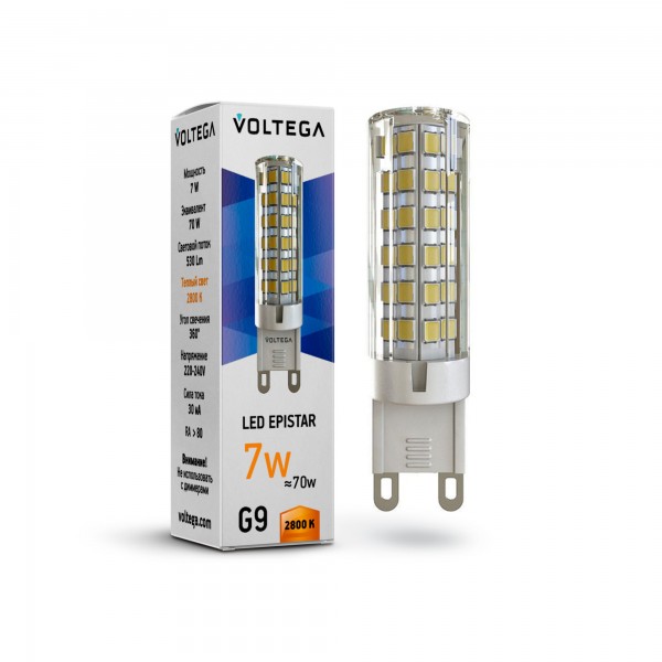 Лампа светодиодная Voltega G9 7W 2800К прозрачная VG9-K1G9warm7W 7036 — Дзинь ля-ля