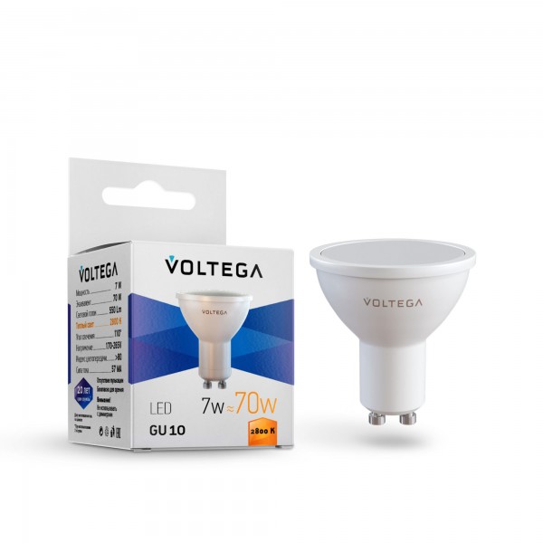 Лампа светодиодная Voltega GU10 7W 2800К матовая VG2-S2GU10warm7W 7056 — Дзинь ля-ля