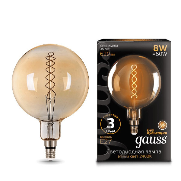 Лампа Gauss LED Vintage Filament Flexible G200 8W E27 200*300mm Amber 620lm 2400K — Дзинь ля-ля