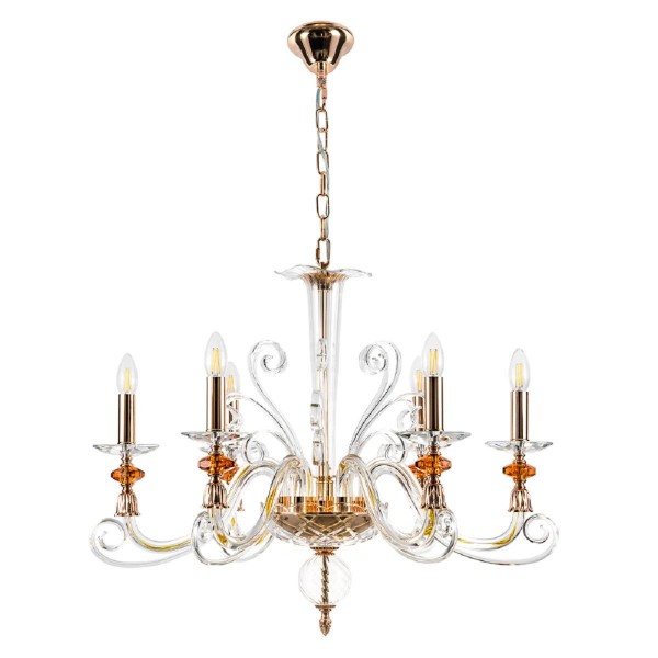 Подвесная люстра Crystal Lux Catarina SP6 V2 Gold/Transparent-Cognac &mdash; Дзинь ля-ля