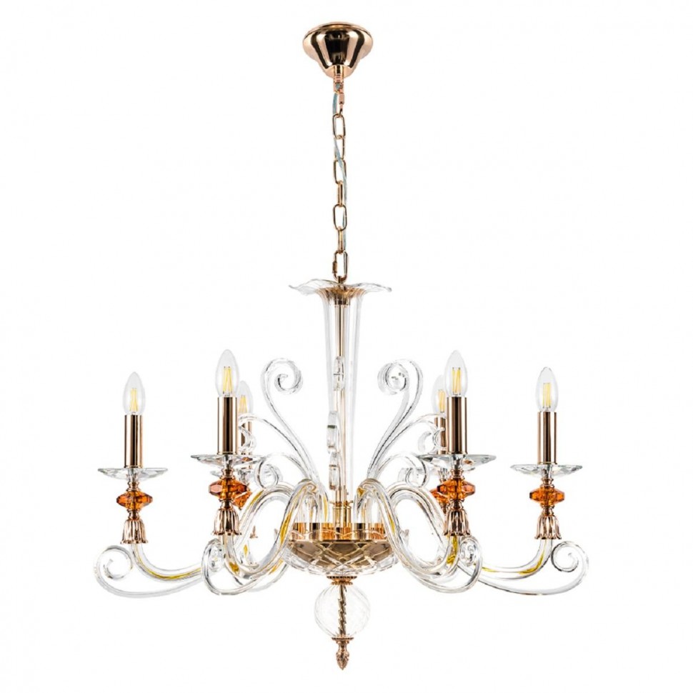 Подвесная люстра Crystal Lux Catarina SP6 V2 Gold/Transparent-Cognac фото 1 &mdash; Дзинь ля-ля