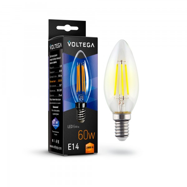 Лампа светодиодная филаментная Voltega E14 6W 2800К прозрачная VG10-C1E14warm6W-F 7019 — Дзинь ля-ля