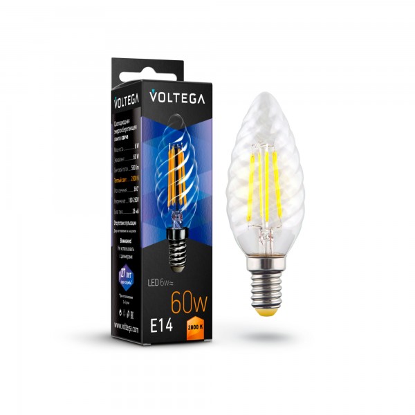 Лампа светодиодная филаментная Voltega E14 6W 2800К прозрачная VG10-CC1E14warm6W-F 7027 — Дзинь ля-ля