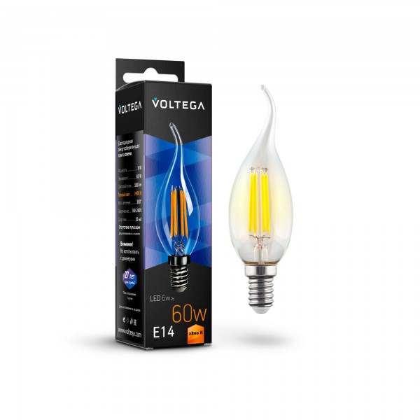 Лампа светодиодная филаментная Voltega E14 6W 2800К прозрачная VG10-CW1E14warm6W-F 7017 — Дзинь ля-ля