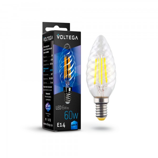 Лампа светодиодная филаментная Voltega E14 6W 4000К прозрачная VG10-CC1E14cold6W-F 7028 — Дзинь ля-ля