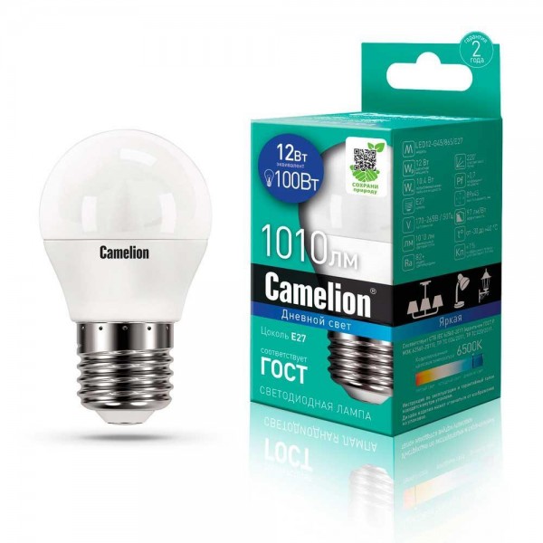 Лампа светодиодная Camelion E27 12W 6500K LED12-G45/865/E27 13698 — Дзинь ля-ля
