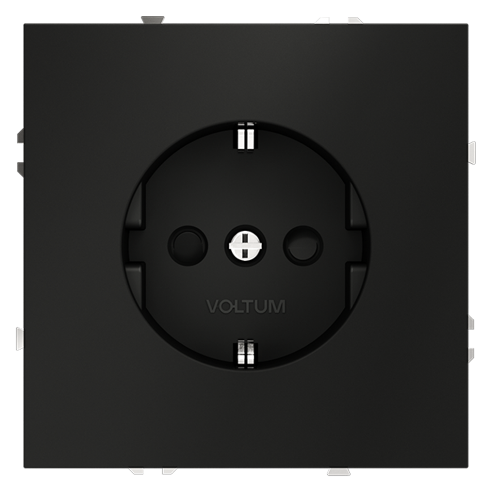 Розетка встраиваемая VOLTUM S70 с заземлением и защитными шторками, 16А, (черный матовый) фото 1 — Дзинь ля-ля