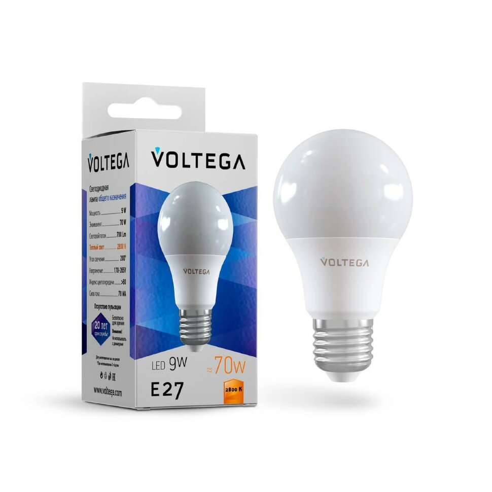 Лампа светодиодная Voltega E27 9W 2800К матовая VG2-A2E27warm9W 8343 фото 1 — Дзинь ля-ля