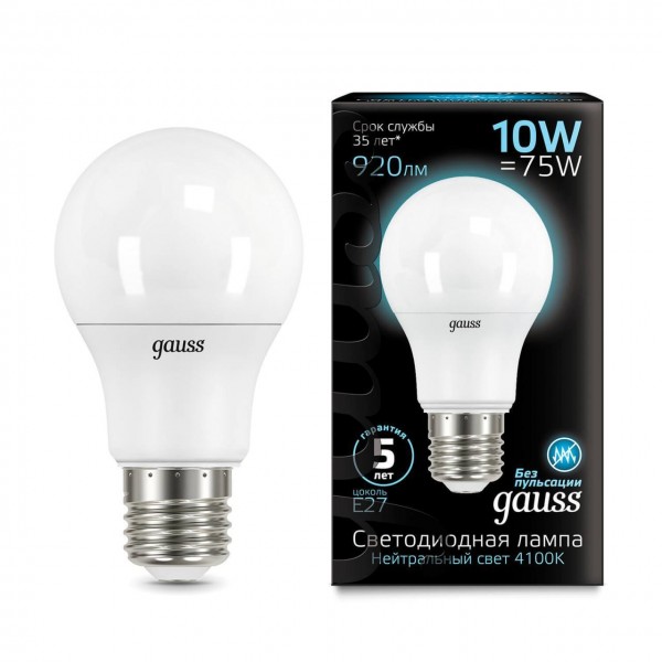 Лампа Gauss LED A60 10W E27 920lm 4100K — Дзинь ля-ля