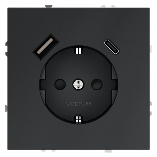 Розетка встраиваемая VOLTUM S70 с заземлением и защитными шторками, 16А, с USB, A+С, (графит) — Дзинь ля-ля
