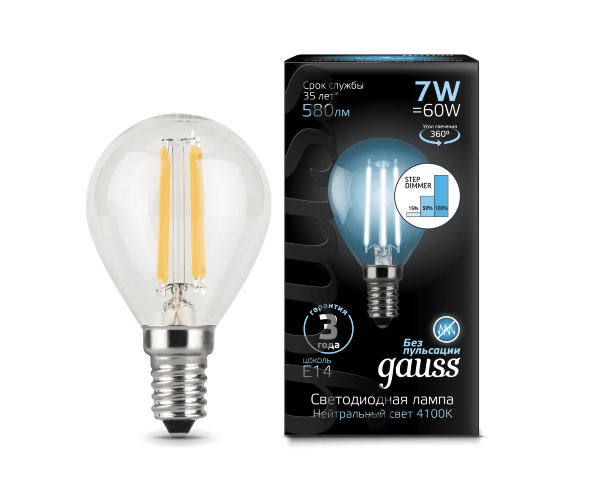 Лампа Gauss LED Filament Шар E14 7W 580lm 4100K — Дзинь ля-ля