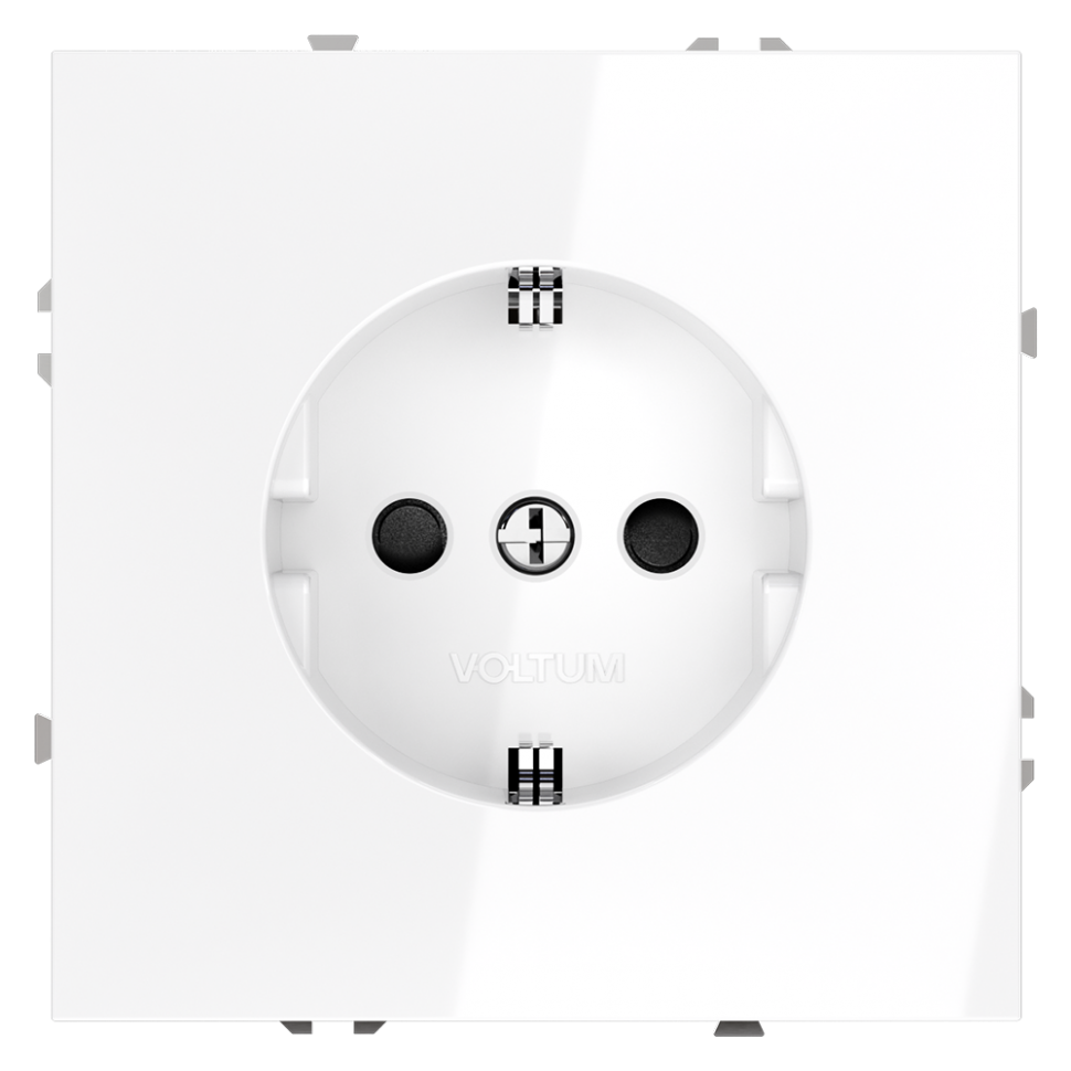 Розетка встраиваемая VOLTUM S70 с заземлением и защитными шторками, 16А, (белый глянцевый) фото 1 — Дзинь ля-ля