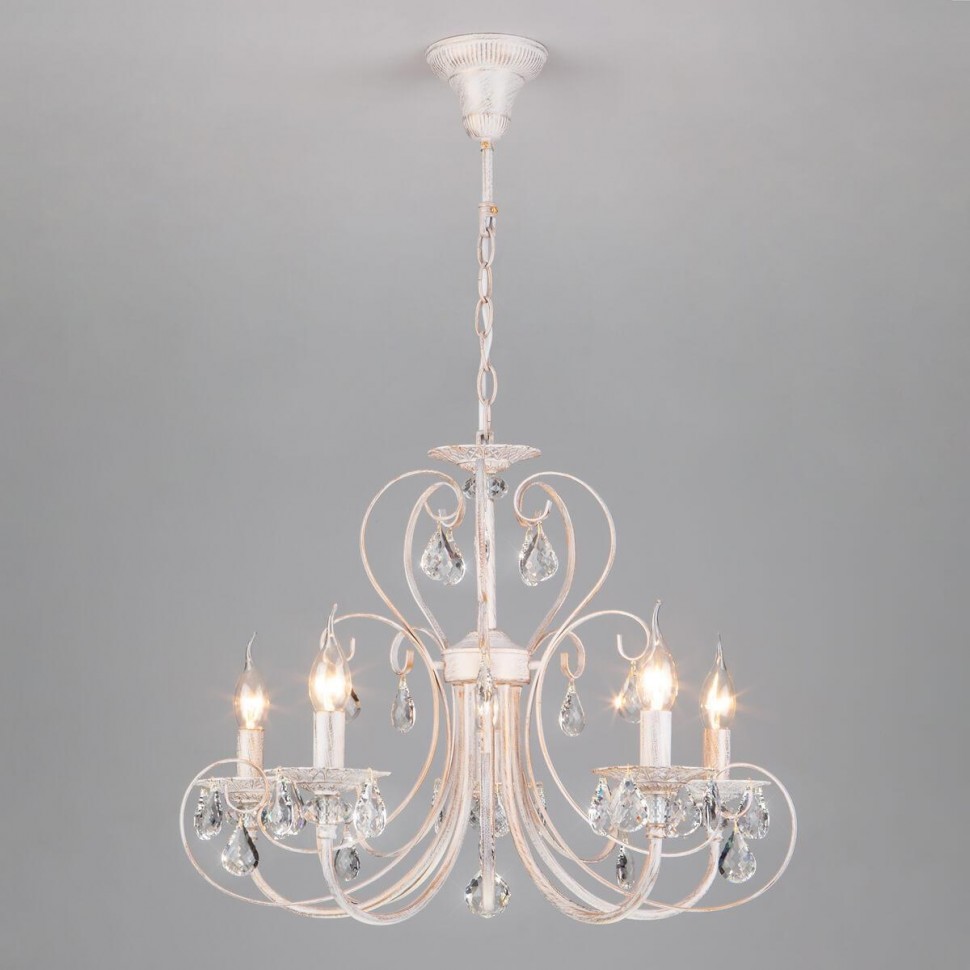 Подвесная люстра Eurosvet 3305/5 белый с золотом/прозрачный хрусталь Strotskis фото 1 &mdash; Дзинь ля-ля