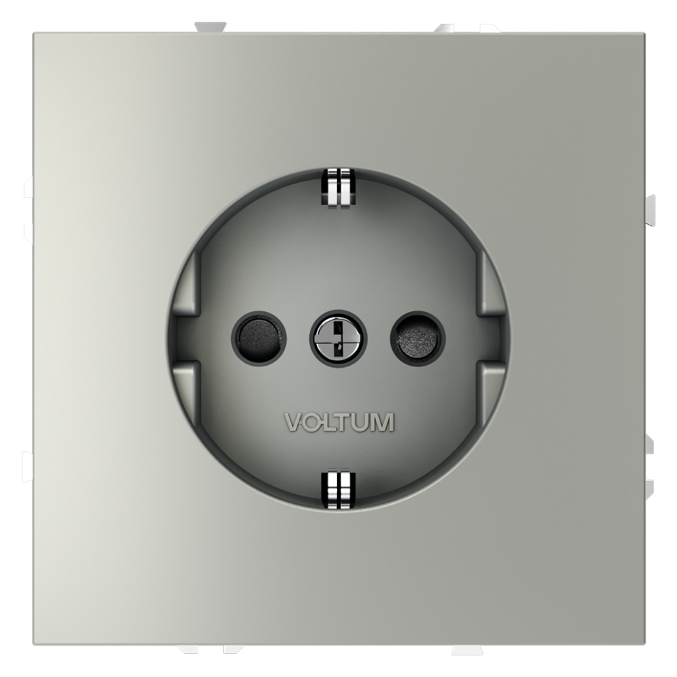 Розетка встраиваемая VOLTUM S70 с заземлением и защитными шторками, 16А, (сталь) фото 1 — Дзинь ля-ля