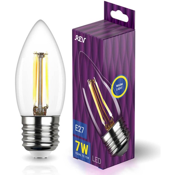 Лампа светодиодная филаментная REV C37 E27 7W DECO Premium теплый свет свеча 32425 6 — Дзинь ля-ля