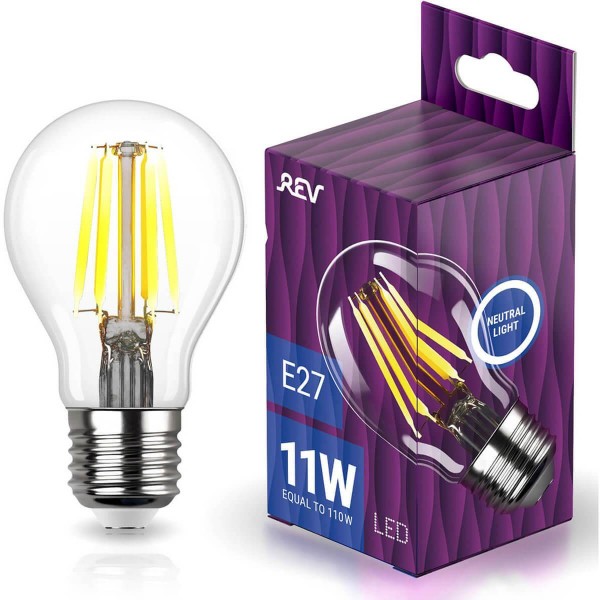 Лампа светодиодная филаментная REV Deco Premium A60 E27 11W нейтральный белый свет груша 32478 2 — Дзинь ля-ля