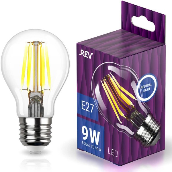 Лампа светодиодная филаментная REV Deco Premium A60 E27 9W нейтральный белый свет груша 32476 8 — Дзинь ля-ля