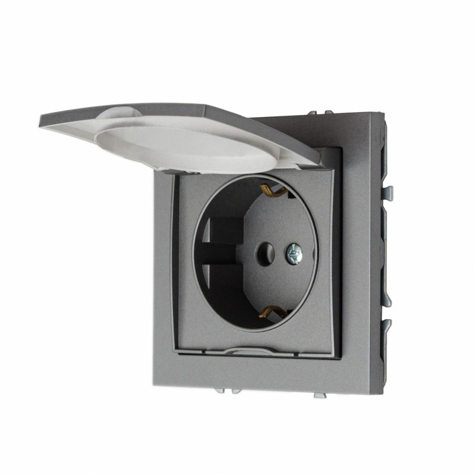 Розетка с заземлением и крышкой MIKAMI 16 А, 250 В графит  фото 1 — Дзинь ля-ля