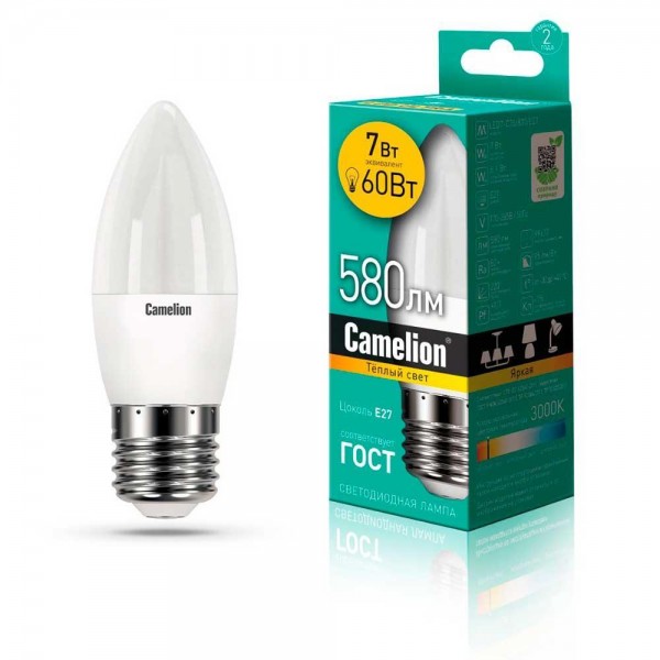 Лампа светодиодная Camelion E27 7W 3000K LED7-C35/830/E27 12077 — Дзинь ля-ля
