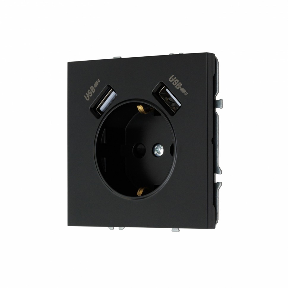 Розетка с заземлением MIKAMI 16 А, 250 В, с 2 зарядными портами USB 3.1 A черный фото 1 — Дзинь ля-ля