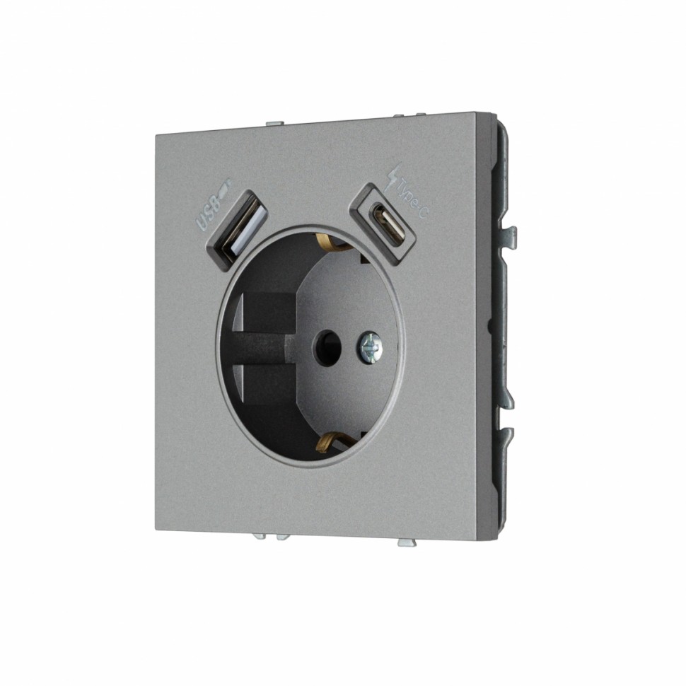 Розетка с заземлением MIKAMI 16 А, 250 В, с зарядными портами USB Type A + Type C 3.1 A графит фото 1 — Дзинь ля-ля