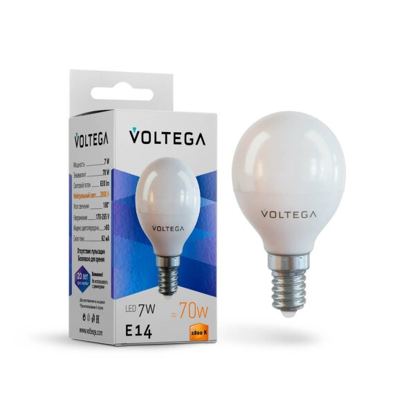 Лампа светодиодная Voltega E14 7W 2800К матовая VG2-G45E14warm7W 7054 — Дзинь ля-ля