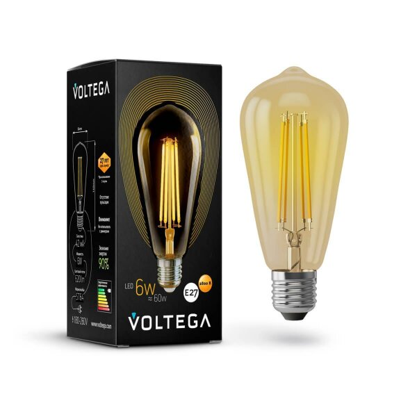 Лампа светодиодная филаментная Voltega E27 6W 2800К золотая VG10-ST64Gwarm6W 5526 — Дзинь ля-ля