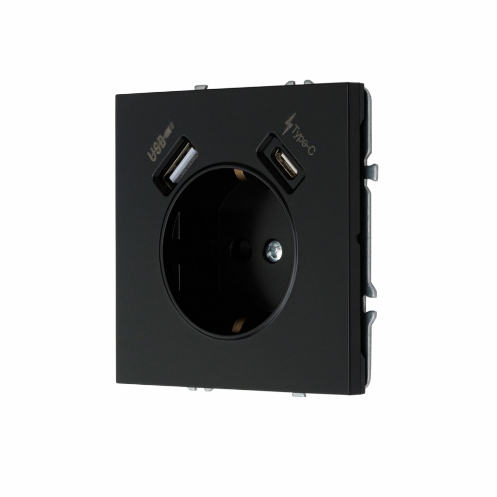 Розетка с заземлением MIKAMI 16 А, 250 В, с зарядными портами USB Type A + Type C 3.1 A черный фото 1 — Дзинь ля-ля